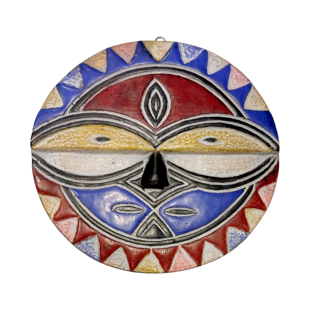 Hand Carved Colorful Wooden Tribal African Teke Mask Wall Art